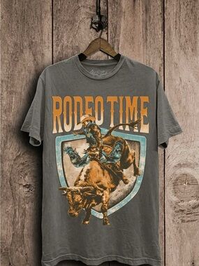 Mineral Wash Rodeo Time Graphic Tee - Charcoal